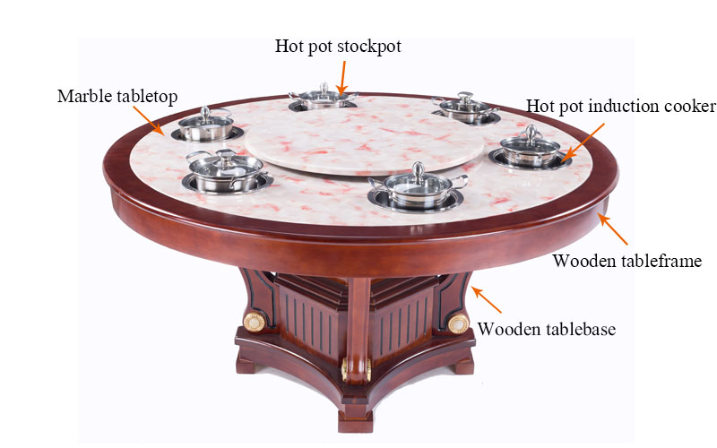 CENHOT Marble Hot Pot Restaurant Dining Table With Induction Cooker-structure