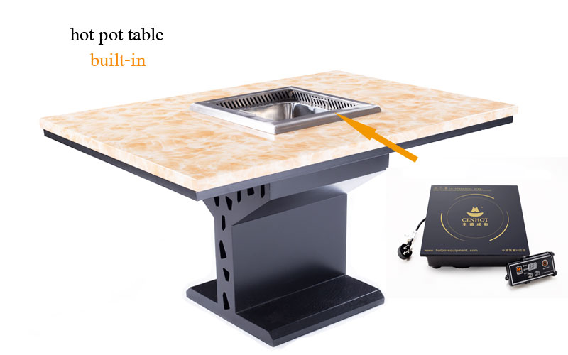 induction cooker and smokeless hot pot built-in the CENHOT Large Smokeless Hot Pot Restaurant Dining Tables