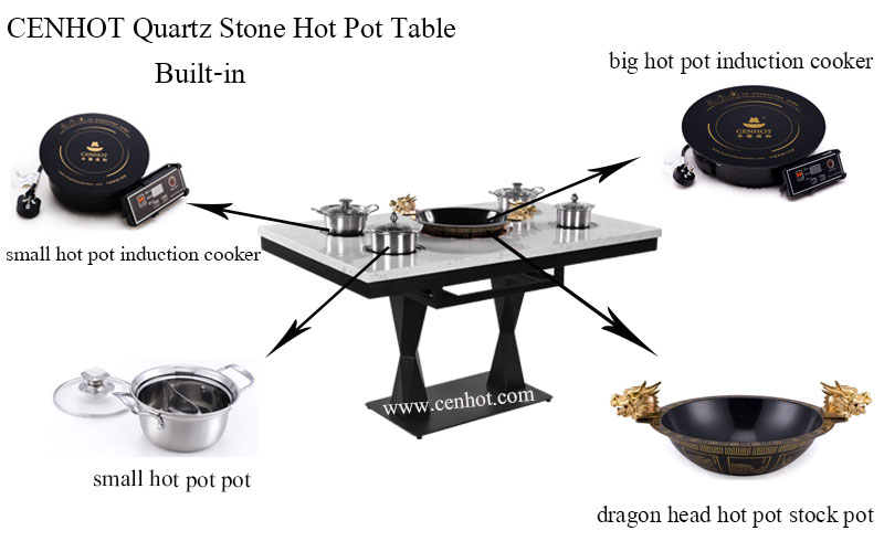 CENHOT Quartz Stone Hot Pot Table 1 Big With 4 Small Single Hot Pot effect