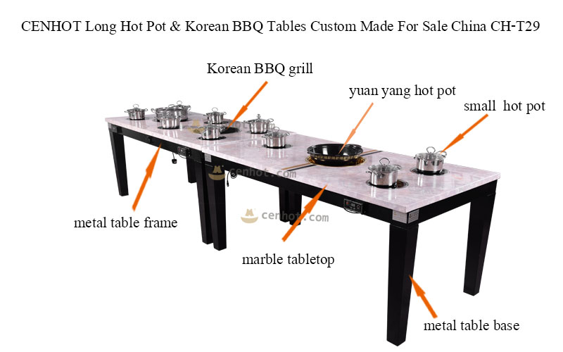 CENHOT Long Square Hot Pot & Korean BBQ Tables Custom Made For Sale China structure - CH-T29