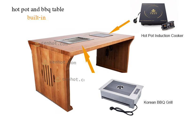 CENHOT Wood Korean BBQ And Hot Pot Tables effect