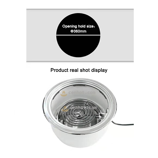 CENHOT Indoor Smokeless Electric Grill opening hole size 