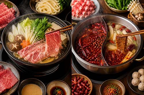 Olla caliente japonesa vs. olla caliente china para restaurantes